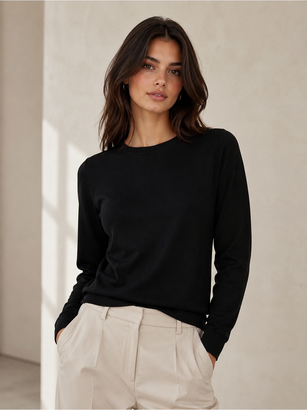 Nwt Gap Classic Black Long-Sleeve Lightweight Crewneck Top